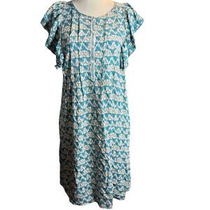 Max Studio Flutter Sleeve Dress, Teal Floral, Rayon Shift Dress, Size Medium